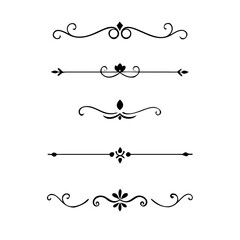 Page Divider And Design Elements. Set of Various Simple Black Divider Design, Assorted Divider Collection Template Vector. Collection of floral dividers elements mega decoration for Calligraphy.

