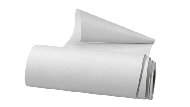 A roll of blank paper, slightly unrolled, ideal for drawing, printing, or crafting projects.
