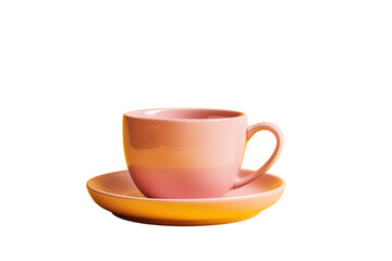 Obraz premium Colorful ceramic coffee cups with saucers PNG with a transparent background