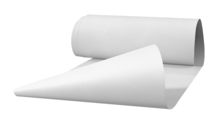 A rolled sheet of white paper, partially unrolled, showcasing its smooth surface and potential for various uses.