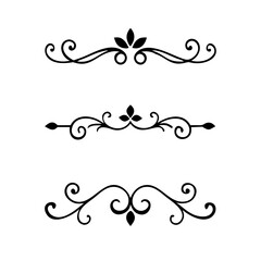 Text dividers doodle set. Wedding decorative elements with leaves, swirls, hearts. Divider ornament, borders, lines. Hand drawn vector illustration isolated on white background

