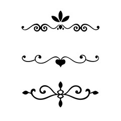 Page Divider And Design Elements. Set of Various Simple Black Divider Design, Assorted Divider Collection Template Vector. Collection of floral dividers elements mega decoration for Calligraphy.
