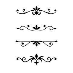 Text dividers doodle set. Wedding decorative elements with leaves, swirls, hearts. Divider ornament, borders, lines. Hand drawn vector illustration isolated on white background
