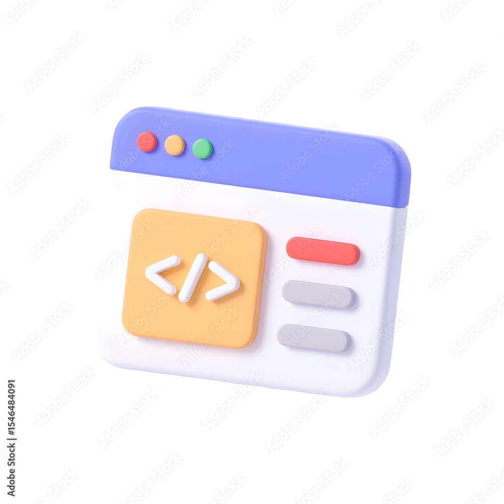 Poster 3d render of webpage code interface icon