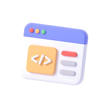 3d render of webpage code interface icon