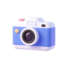 Cute blue 3d rendered cartoon camera icon