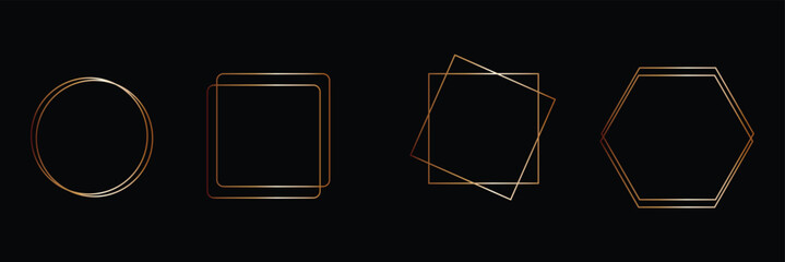 luxury gold borders for for wedding invitation. golden geometric frames in art deco style. thin line oval and rectangle set for invitation decoration. vector illustration isolated on black background.