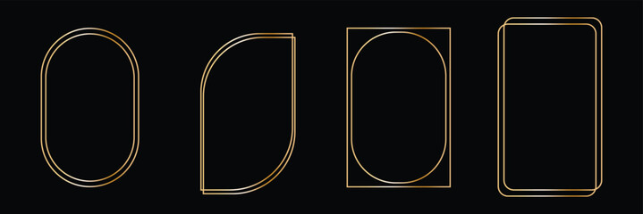 luxury gold borders for for wedding invitation. golden geometric frames in art deco style. thin line oval and rectangle set for invitation decoration. vector illustration isolated on black background.