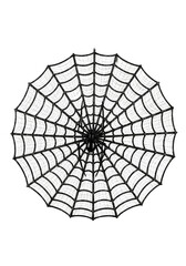 Obraz premium PNG cut out isolated background. An intricate, dark-colored spiderweb decoration with a radiating pattern and visible texture is presented from a top-down view. 