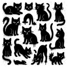 Cat Life Icons - Spray Paint Graffiti Symbols with Blood Splatter Effect - Transparent PNG
