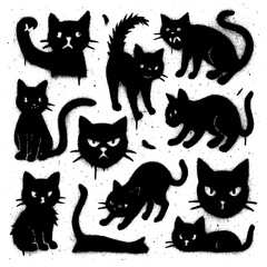 Cat Life Icons - Spray Paint Graffiti Symbols with Blood Splatter Effect - Transparent PNG