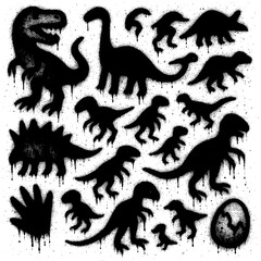 Dinosaur World Icons - Spray Paint Graffiti Symbols with Blood Splatter Effect - Transparent PNG