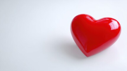 Obraz premium Glossy red heart-shaped object with smooth reflective surface on plain light-colored background, vibrant color contrast, striking visual appeal, minimalistic focus.