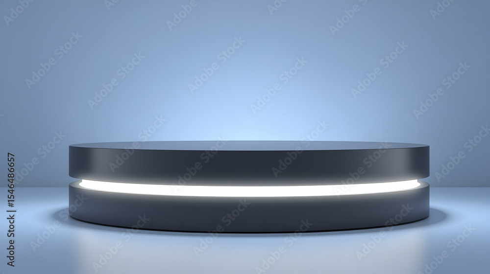 Poster modern illuminated circular presentation platform against gradient blue background
