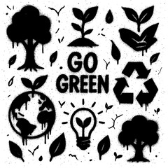 Go Green Icons - Spray Paint Graffiti Symbols with Blood Splatter Effect - Transparent PNG