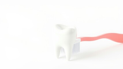 Tooth model with toothbrush on white background for dental hygiene concept