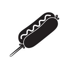 Hot dog Corndog with sausage and mustard vector illustration icon silhouette fast food symbol on white background
