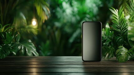 A sleek mobile phone is showcased amidst vibrant tropical foliage, highlighting technology's place in nature and modern connectivity in a serene environment.