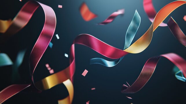 A bunch of colorful ribbons on a black background