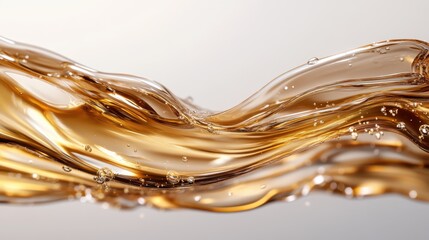 A mesmerizing flow of brown liquid captured mid-motion, with bubbles highlighting its dynamic qualities, representing movement and the beauty of liquids in abstract art.
