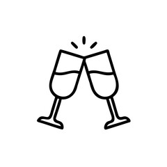 Two Handdrawn Line Art Champagne Glasses Clinking Toast Celebration Graphic Design Element