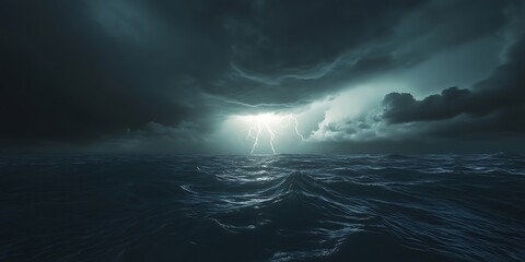 Fototapeta premium Epic Night Cityscape Dramatic Stormy Sky Background