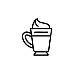 Handdrawn Line Art Illustration of a Coffee Drink in a Glass Mug with Whipped Cream Topping
