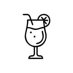 Obraz premium Handdrawn Line Art Cocktail Drink Glass with Straw and Lemon Slice Illustration vector