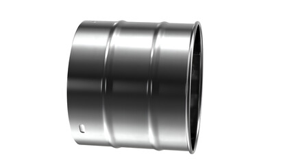 A metallic cylindrical object, likely a drum or barrel, showcasing a shiny surface and smooth edges.