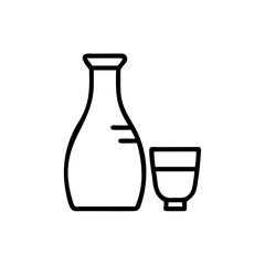 Handdrawn Line Art Illustration of a Decanter and a Glass of Drink Beverage Serving Set