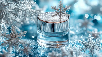 Winter skincare jar with snowflakes