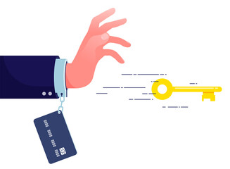 Debt free or freedom for pay off debts concept, financial freedom or independence. Pay off debt. solve financial problems, businessman try breaks free from the chain to bank credit card