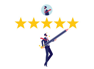 Employee measurement concept, businessman painting star on candidate profile, review on best employee performance management