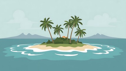 Obraz premium Tropical island paradise with palm trees and ocean