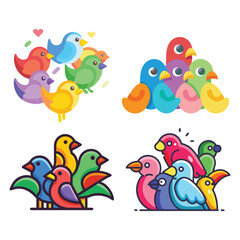 Fototapeta premium Collection of Cute and Colorful Cartoon Birds