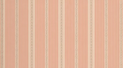Obraz premium Peach and cream vertical striped wallpaper with floral design