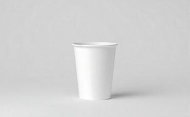 White paper coffee cup on matte grey background with top light, minimal clean mockup for packaging or branding visuals