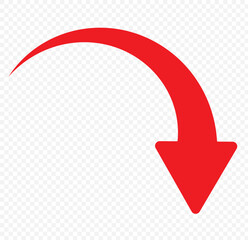 Red arrow icon. vector arrow icon. Long curve  arrow icon .