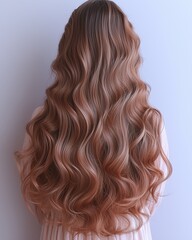 Fototapeta premium Long Brown Wavy Hair Cascading Down Back
