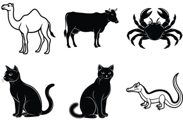 Naklejka premium Vector silhouette animal collection: set of cats, cat and dog, and black cats illustration