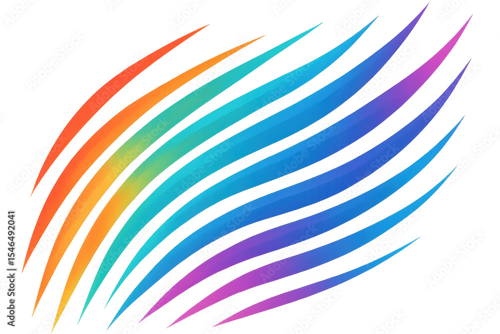 Poster creating a vibrant abstract design with rainbow-colored curved lines flowing gracefully on a transpa