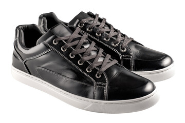 Black athletic sneakers with mesh and rubber sole PNG with a transparent background
