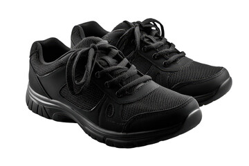 Black athletic sneakers with mesh and rubber sole PNG with a transparent background
