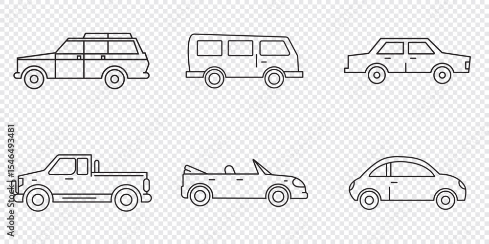 Poster car line icons set. stroke vector elements for trendy design. simple pictograms for mobile concept a