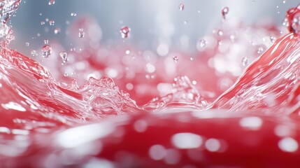 Dynamic splashes of water in vibrant red create a mesmerizing visual effect, representing energy, movement, and life, capturing the viewer's attention with its bold color and texture.