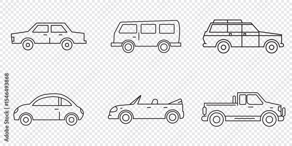 Poster car line icons set. stroke vector elements for trendy design. simple pictograms for mobile concept a