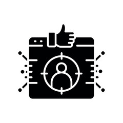 Product recommendation black flat icon for digital and print projects.