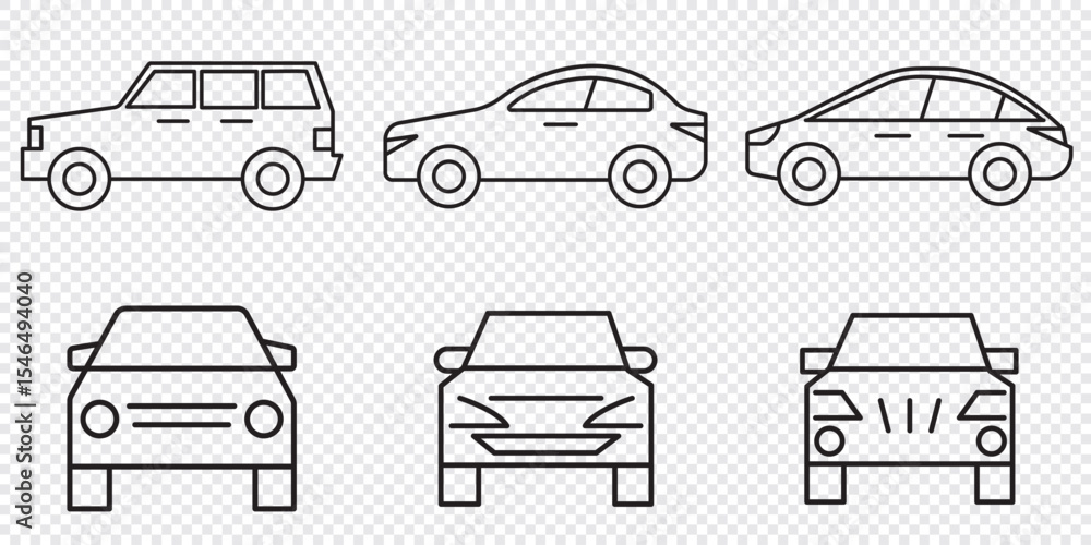 Poster car line icons set. stroke vector elements for trendy design. simple pictograms for mobile concept a