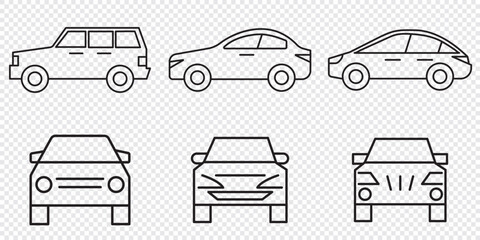 Car line icons set. Stroke vector elements for trendy design. Simple pictograms for mobile concept and web apps. Vector line icons isolated on a white background.