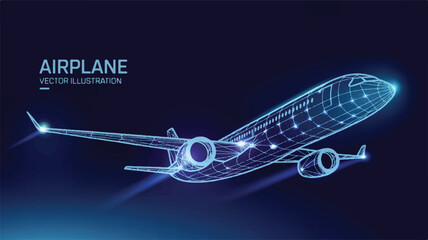 Futuristic Airplane Digital Wireframe Illustration